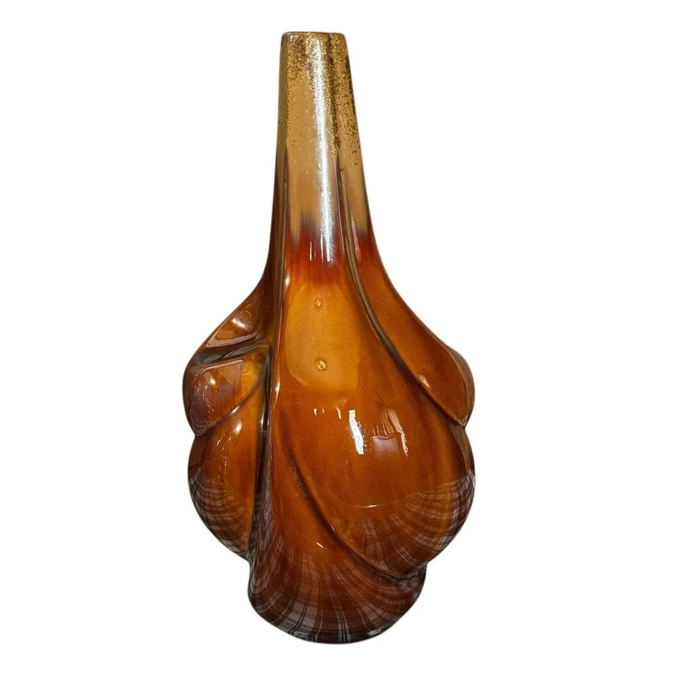 Large Sculptural Pottery Vase Brown Drip Glaze Swirl Abstract Art MCM Style 14